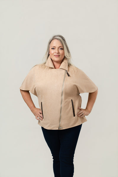 Boho Chic Asymmetric Zip Faux Suede Jacket - Taupe