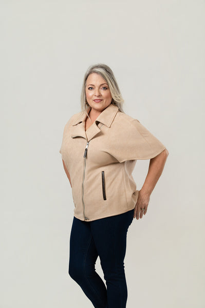 Boho Chic Asymmetric Zip Faux Suede Jacket - Taupe