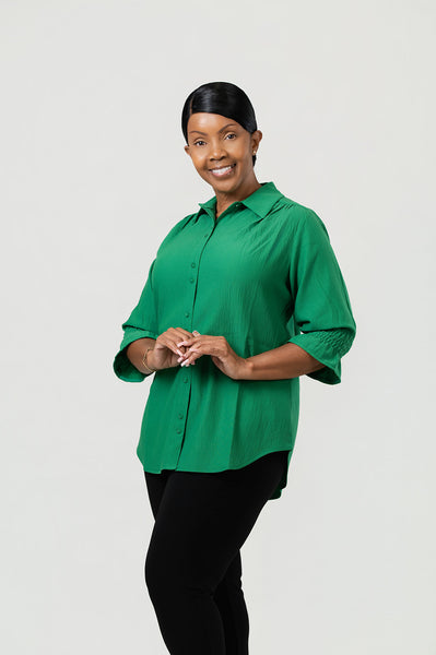 Boho Chic Smocked Cuff Blouse - Emerald