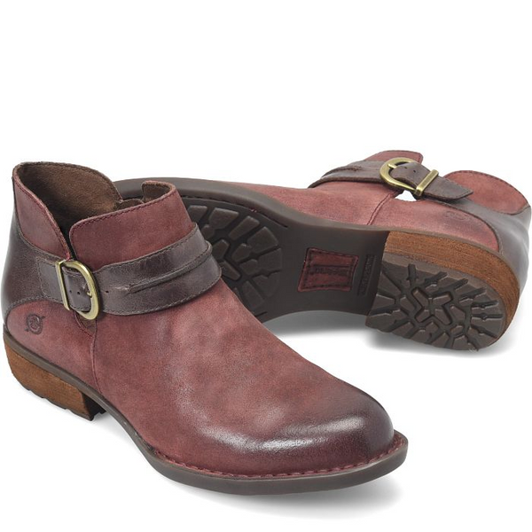 Born Kati Buckle Bootie - Burgundy/Dark Brown