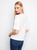 Image of Charlie B Short Sleeve Cotton Top with Denim Appliqué Hearts - White/Blue