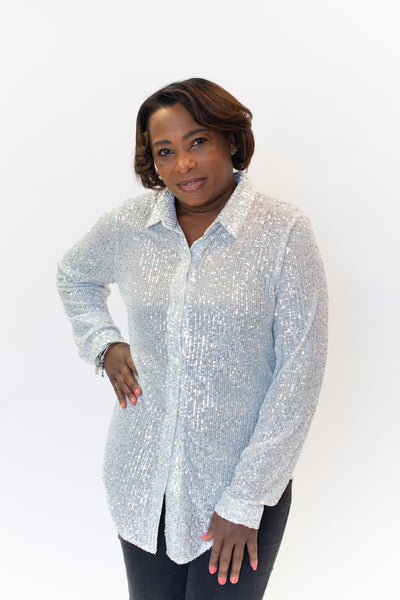 AZI Sequined Tiger Detail Blouse - Silver