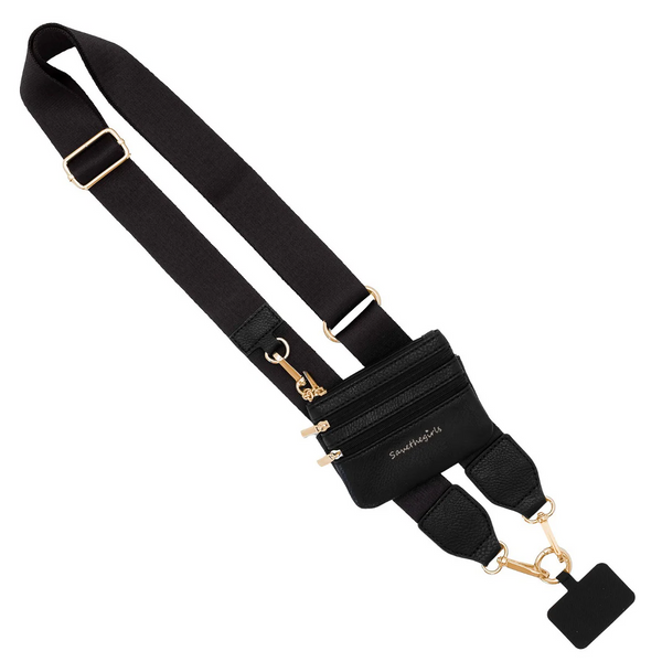 Save The Girls Clip & Go Strap with Zippered Pouch - Black/Gold Hardware