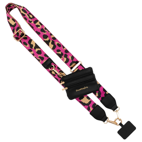 Save The Girls Clip & Go Strap with Zippered Pouch - Pink/Black Leopard
