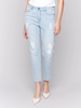 Image of Charlie B Pearl Appliqué Distressed 5 Pocket Jean - Light Blue