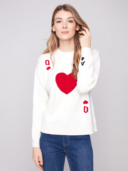 Charlie B Queen of Hearts Jacquard Sweater - White