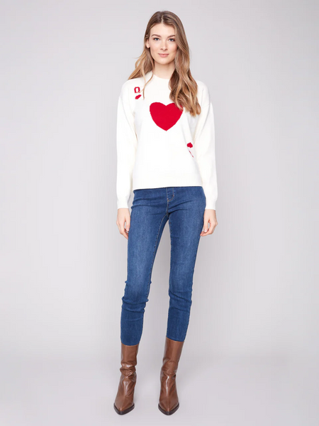 Charlie B Queen of Hearts Jacquard Sweater - White