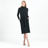 Image of Clara Sunwoo Long Sleeve Ribbed Knit Funnel Neck Tie-Belt Sweater Dress - Black