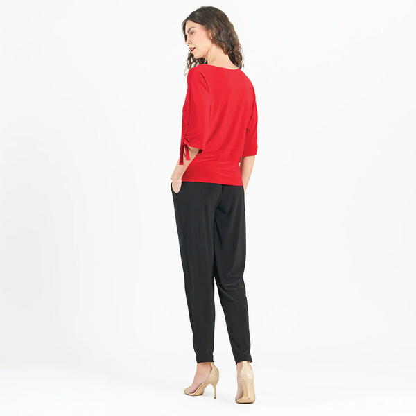 Clara Sunwoo Pull-Tie Cuff Blouson Top - Red