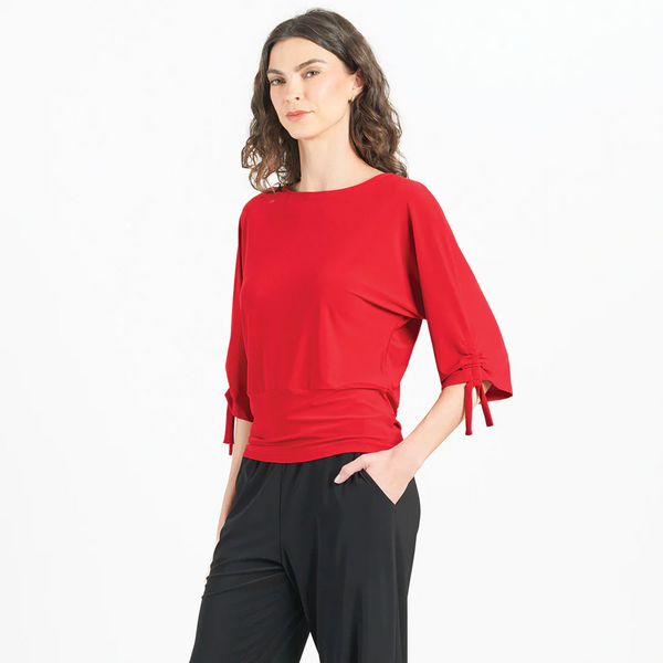 Clara Sunwoo Pull-Tie Cuff Blouson Top - Red