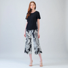 Image of Clara Sunwoo Abstract Etch Print Pull On Gaucho Pant - Black/Ivory