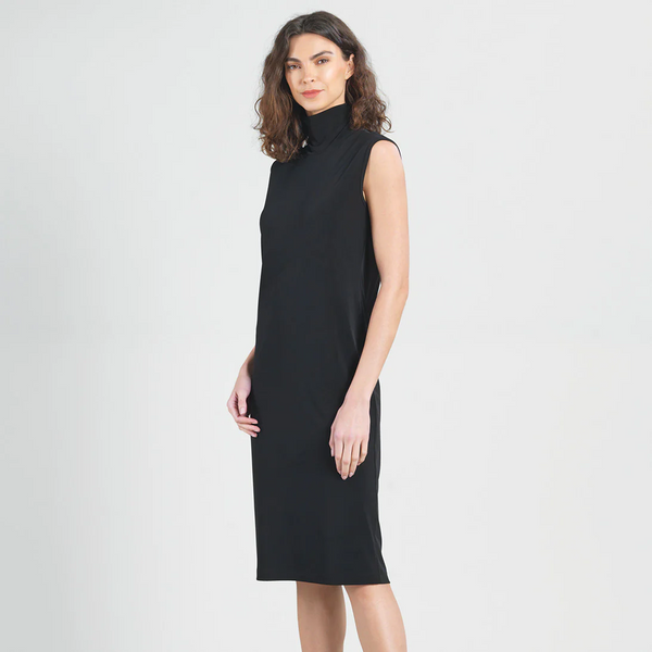 Clara Sunwoo Sleeveless Peach Skin Knit Mock Neck Midi Dress - Black