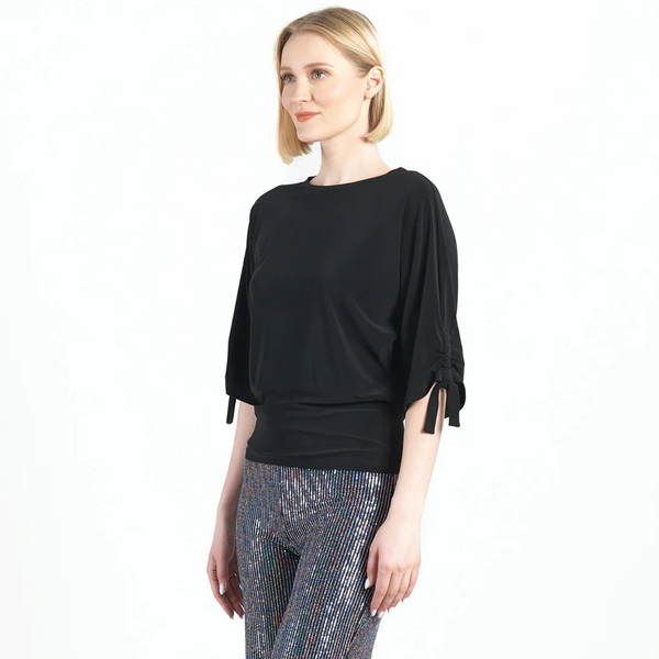 Clara Sunwoo Tie Sleeve Blouson Top - Black