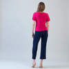 Image of Clara Sunwoo Flounce Sleeve Stitch Overlay Top - Hot Pink