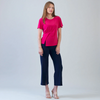 Image of Clara Sunwoo Flounce Sleeve Stitch Overlay Top - Hot Pink