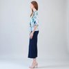 Image of Clara Sunwoo Floral Sketch Side Tie Blouson Top - White/Turquoise/Multicolor