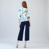 Image of Clara Sunwoo Floral Sketch Side Tie Blouson Top - White/Turquoise/Multicolor