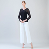 Image of Clara Sunwoo Mesh Insert Surplice Neck Illusion Sleeve Top - Black