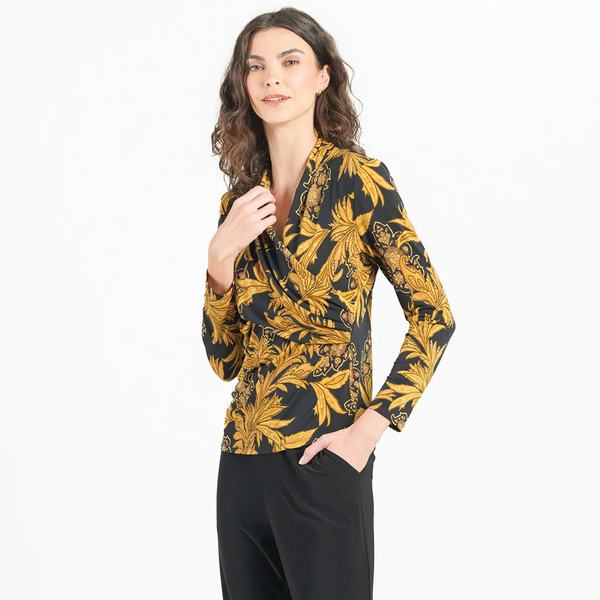 Clara Sunwoo V-Neck Baroque Paisley Print Top - Gold/Black