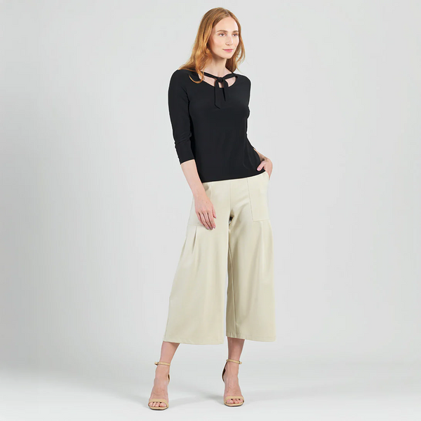 Clara Sunwoo Reversible Tie Neckline 3/4 Sleeve Top - Black