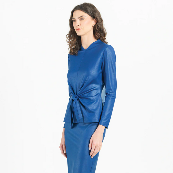 Clara Sunwoo Liquid Leather Tie Front Top - Cobalt