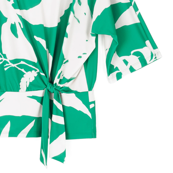 Clara Sunwoo Side Tie Floral Branch Print Top - Green/Ivory