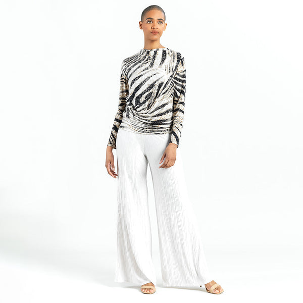 Clara Sunwoo Drape Neck Ruch Front Top - Zebra