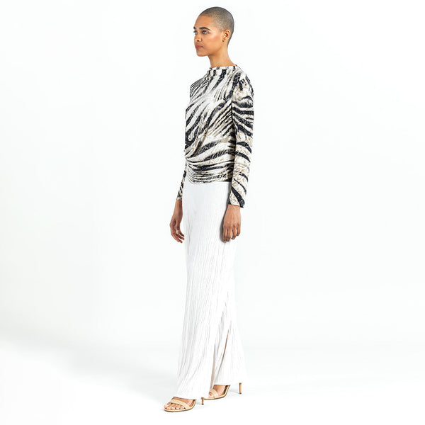 Clara Sunwoo Drape Neck Ruch Front Top - Zebra