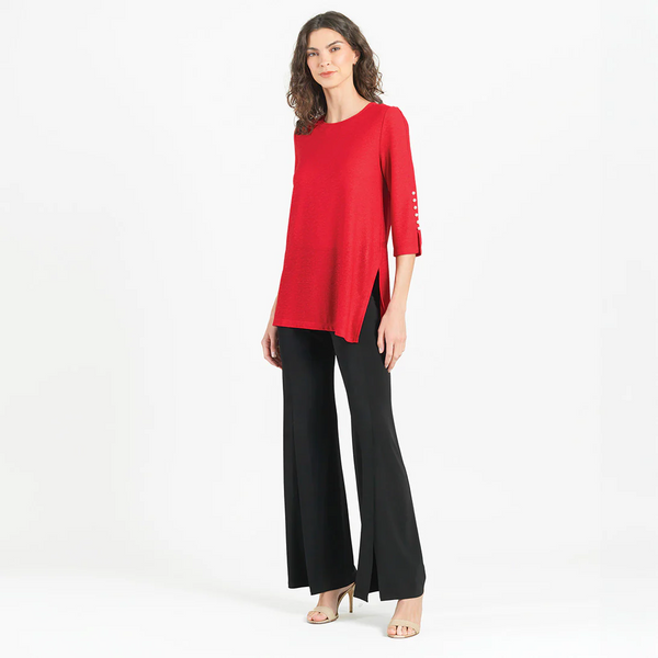 Clara Sunwoo Textured Shimmer Pearl Sleeve Detail Tunic - Red