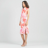 Image of Clara Sunwoo Butter Knit Side Slit Ruched Cap Sleeve Midi Dress - Sunset Petals Print