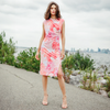 Image of Clara Sunwoo Butter Knit Side Slit Ruched Cap Sleeve Midi Dress - Sunset Petals Print