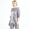 Image of Clara Sunwoo Glitter Foil Pull-Tie Cuff Blouson Top - Gunmetal