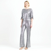 Image of Clara Sunwoo Glitter Foil Pull-Tie Cuff Blouson Top - Gunmetal