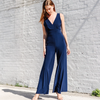 Image of Clara Sunwoo Signature Sleeveless Surplice Jumpsuit - Navy