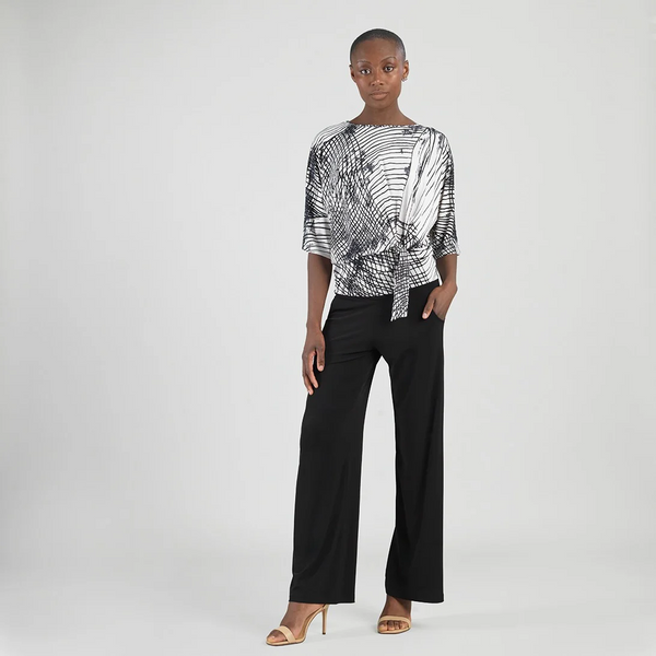 Clara Sunwoo Shattered Print Side Tie Blouson Top - Black/Bone