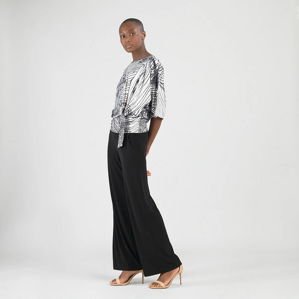 Clara Sunwoo Shattered Print Side Tie Blouson Top - Black/Bone