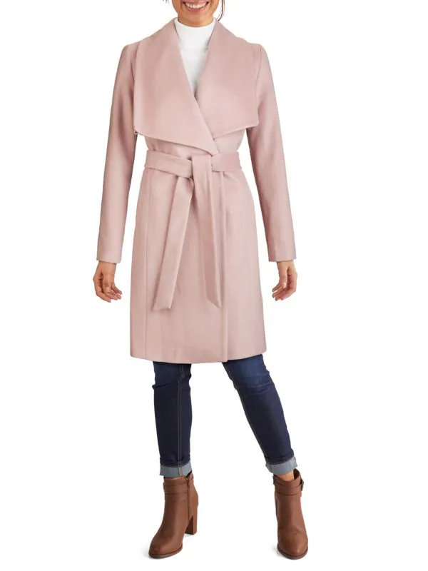 Cole Haan Wide Collar Belted Wool Blend Wrap Coat - Dusty Rose *Take an EXTRA 25% Off*
