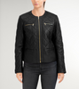 Image of Cole Haan Collarless Quilted Lambskin Leather Jacket - Black