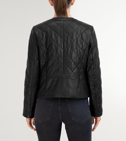 Cole Haan Collarless Quilted Lambskin Leather Jacket - Black *Take an EXTRA 25% Off*
