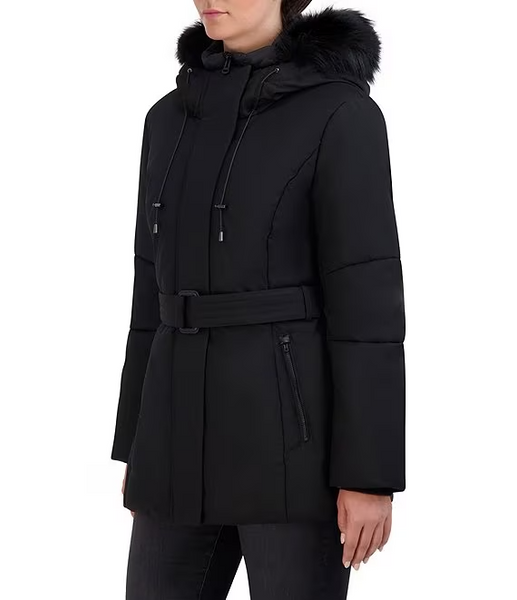 Cole Haan Hooded Twill Coat with Removable Faux Fur Trim - Black *Take an EXTRA 25% Off*