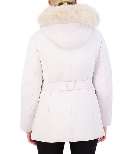 Cole Haan Hooded Twill Coat with Removable Faux Fur Trim - Cream *Take an EXTRA 25% Off*