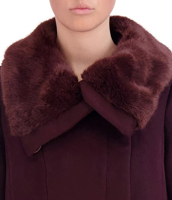 Cole Haan Faux Fur Collar Wool Blend Coat - Bordeaux