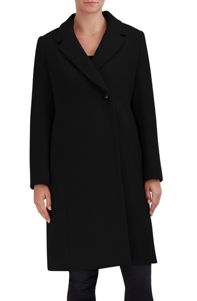 Cole Haan Signature Asymmetric Wool Blend Walker Coat - Black