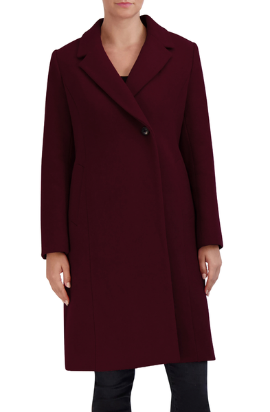 Cole Haan Signature Asymmetric Wool Blend Walker Coat - Dark Red