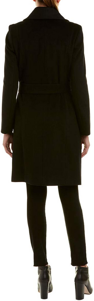 Cole Haan Wide Collar Belted Wool Blend Wrap Coat - Black *Take an EXTRA 25% Off*