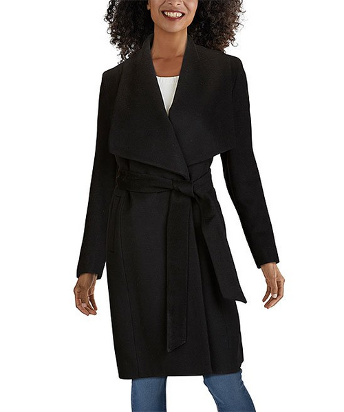 Cole haan boucle hooded top wrap coat