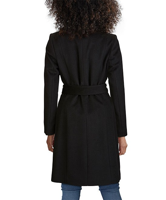 Cole Haan Wide Collar Belted Wool Blend Wrap Coat - Black *Take an EXTRA 25% Off*