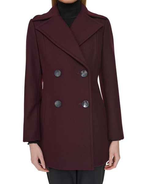 Cole Haan Wool Twill Double Breasted Peacoat - Wine