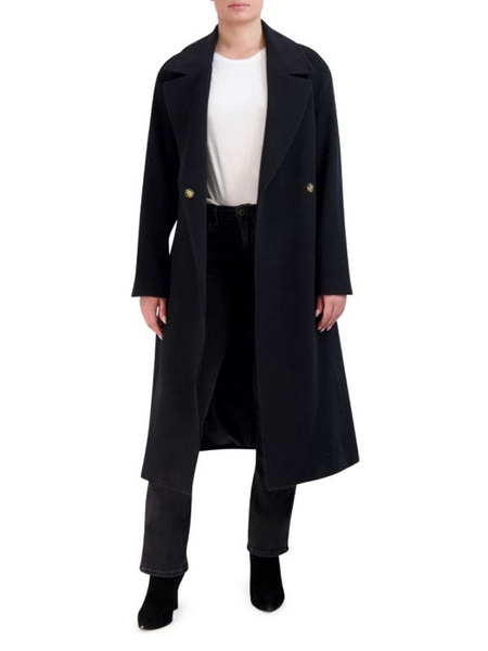 Cole Haan Oversized Wool Blend Belted Longline Coat - Black