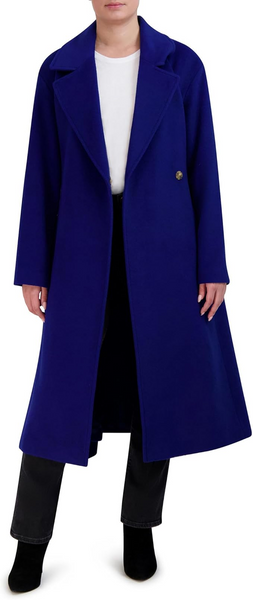 Cole Haan Oversized Wool Blend Belted Longline Coat - Cobalt